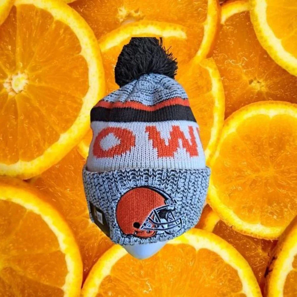 New Browns Knit hat with Black Pom‎ Pom